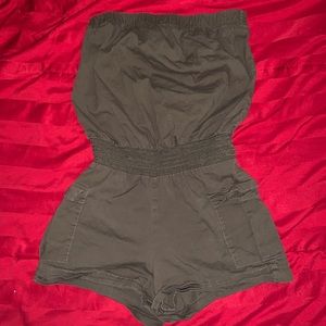 Army green strapless romper (xs)